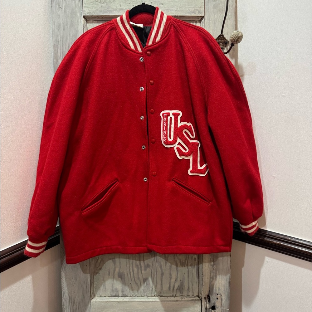 Vintage Red and White Letterman Jacket University of Southern Lousiana Rare 48